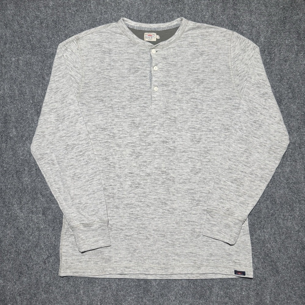 Faherty Long Sleeve Henley Shirt Men Large Gray Heather Cotton Blend Thermal